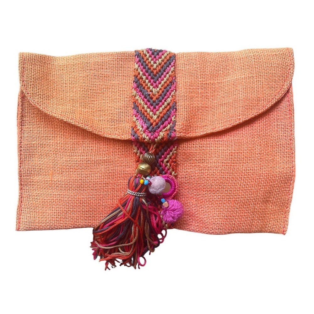 Muche Et Muchette‎ Orange Woven  Boho Clutch Bag with Tassel